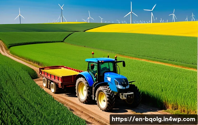 바이오연료 발전의 기후 변화 대응 전략 - **Sustainable Harvest for Biofuel Production**
    A vibrant, panoramic view of a large agricultural...
