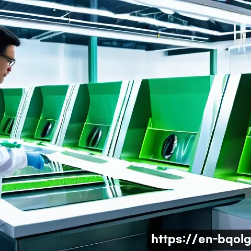 바이오연료 발전의 발전 방향 및 전략 - **Prompt:** A futuristic, bright, and clean facility where various waste streams are transformed int...