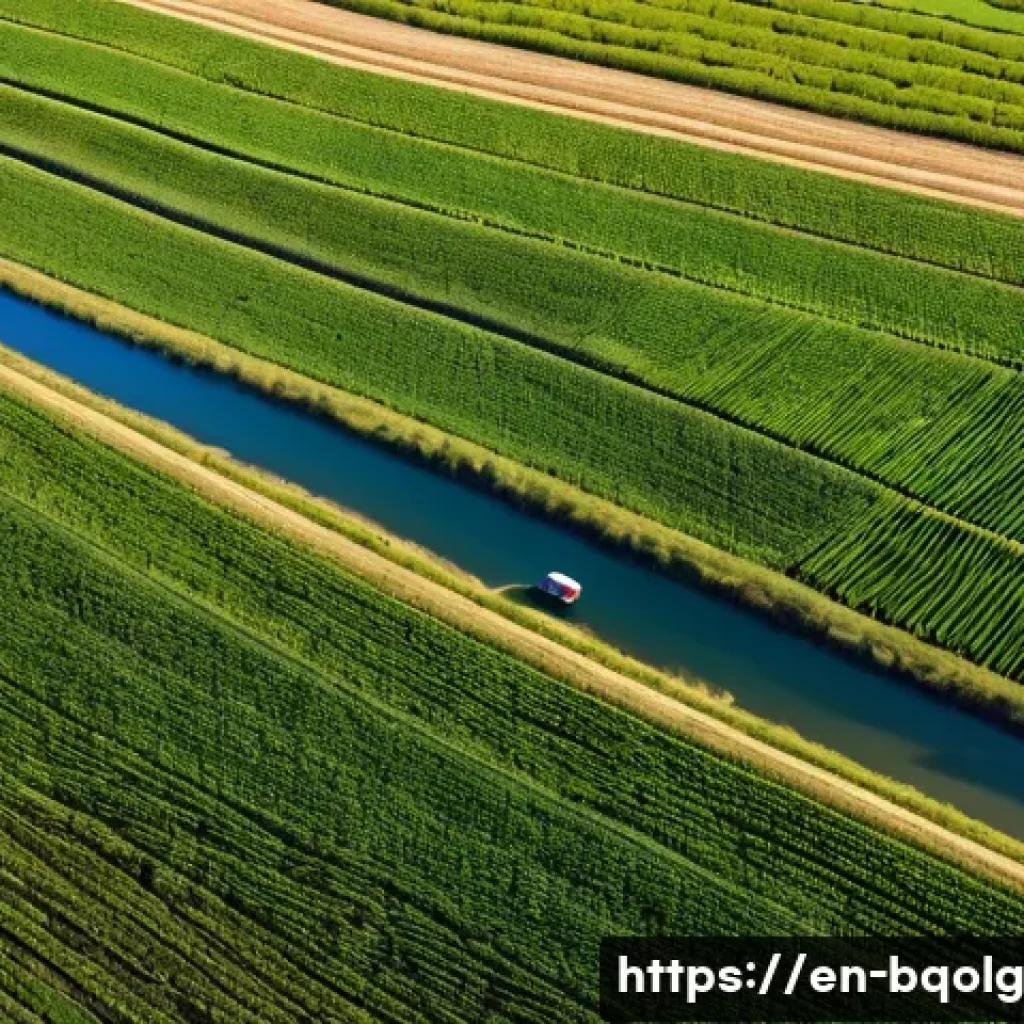 바이오연료 발전과 기후 변화의 영향 - A detailed aerial view of a large-scale biofuel crop plantation showing diverse fields of corn, suga...