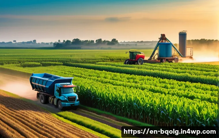 바이오연료 발전의 경제적 효과 - A vibrant rural agricultural landscape showing diverse biofuel crops such as corn, sugarcane, and so...